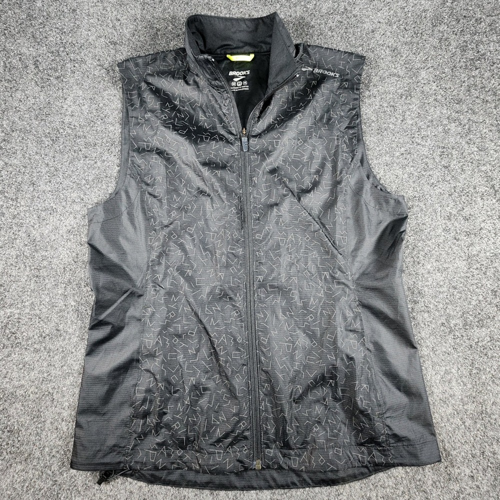 Brooks Running Vest Mens Medium Black Geometric Wind‎ Resistant Full Zip 221310